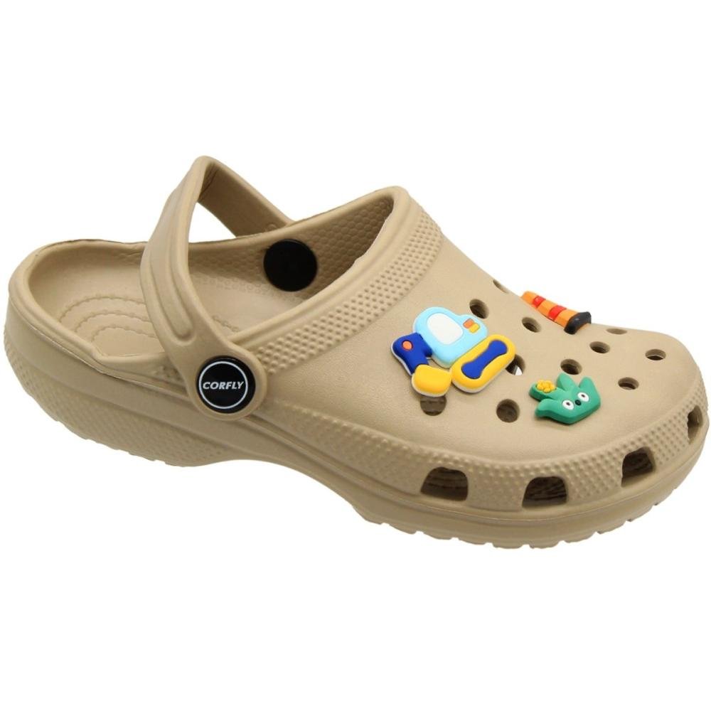 Clog Corfly Botons Divertidos Removíveis Menino Bege 2
