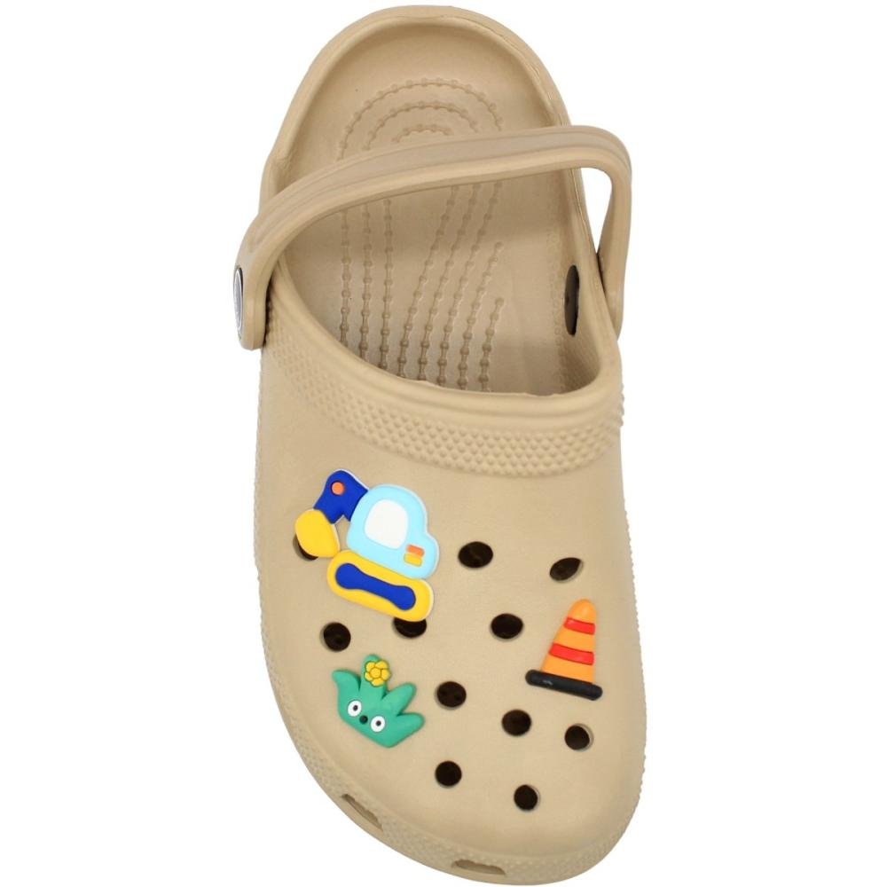 Clog Corfly Botons Divertidos Removíveis Menino Bege 3