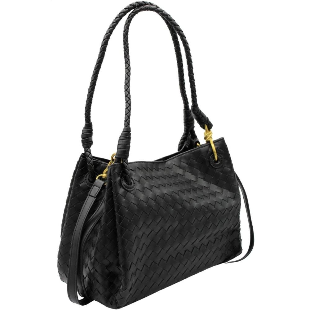 Bolsa De Ombro Pavão De Ouro Alça Ajustavel Trançada Necessaire Feminino Preto 3