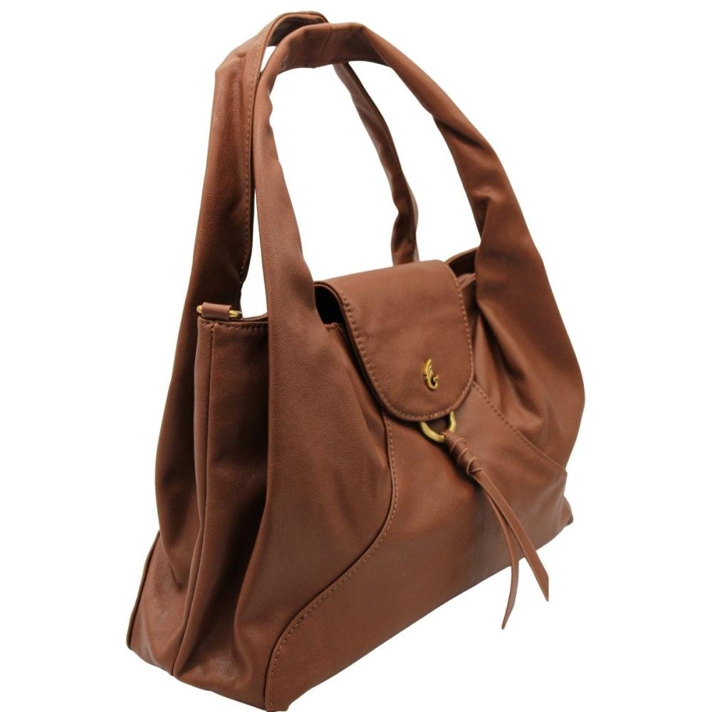 Bolsa De Ombro Transversal Pavão De Ouro Aba Argola Feminino Marrom 3