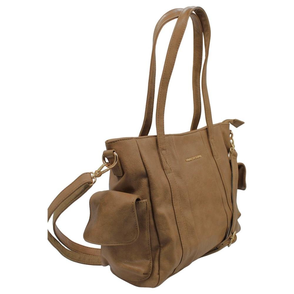 Bolsa De Ombro Pavão De Ouro Bolsos Laterais Feminina Bege 3