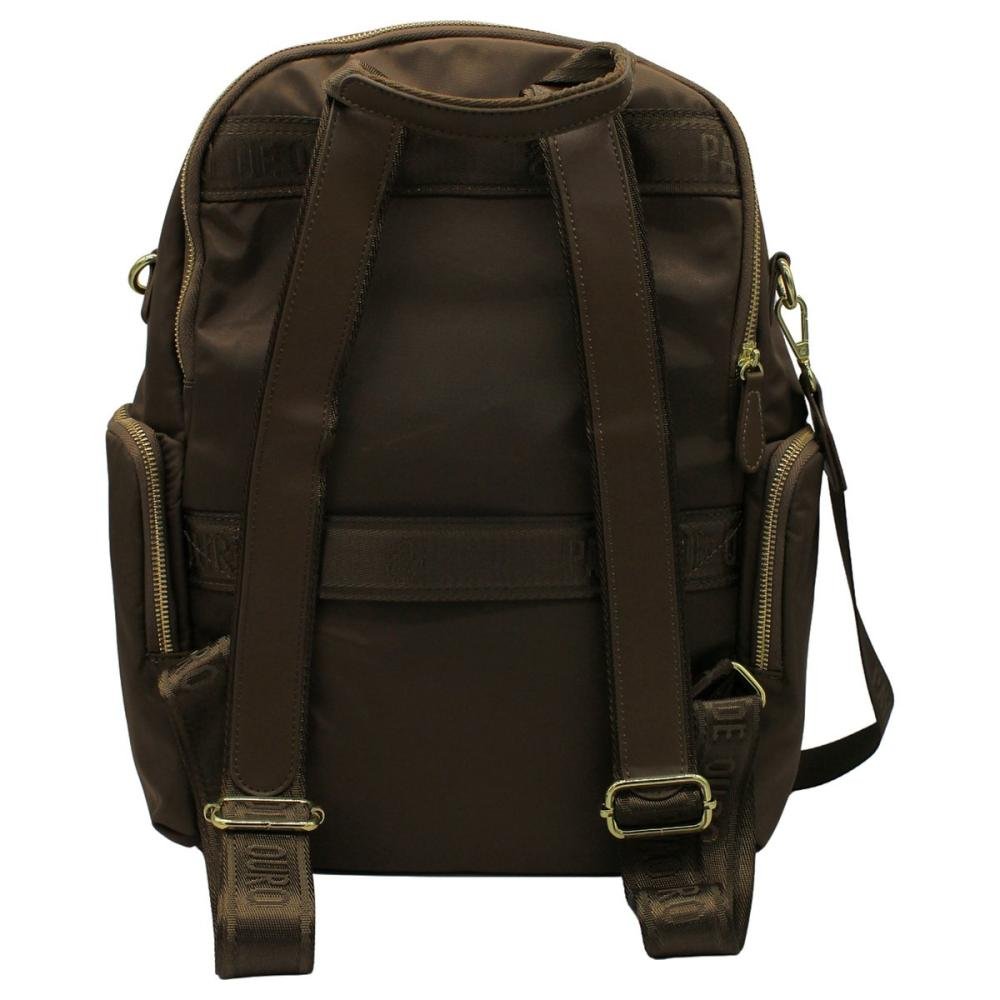 Mochila De Costas Pavão De Ouro Nylon Zíper Diagonal Feminina Marrom 2