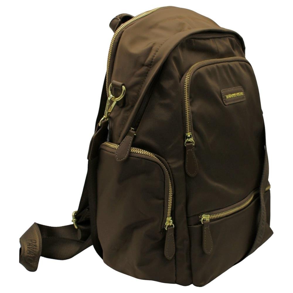 Mochila De Costas Pavão De Ouro Nylon Zíper Diagonal Feminina Marrom 3