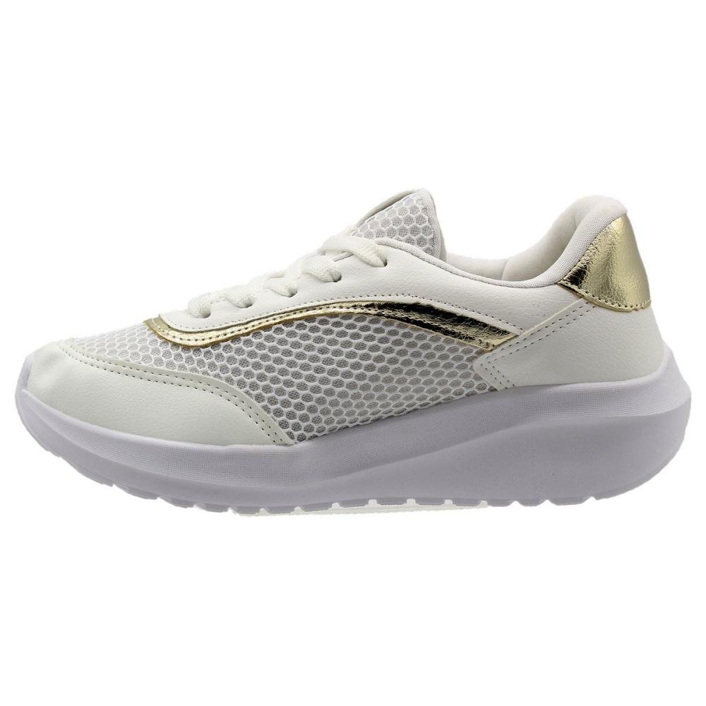 Tênis Jogging La Fitty Malha Cadarço Feminino Branco 2