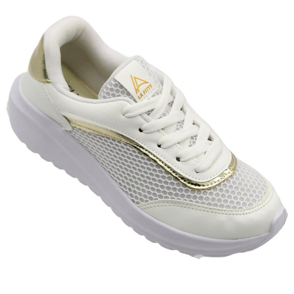 Tênis Jogging La Fitty Malha Cadarço Feminino Branco 3