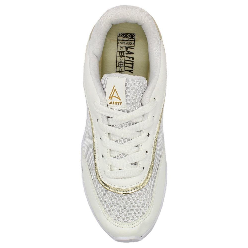 Tênis Jogging La Fitty Malha Cadarço Feminino Branco 4