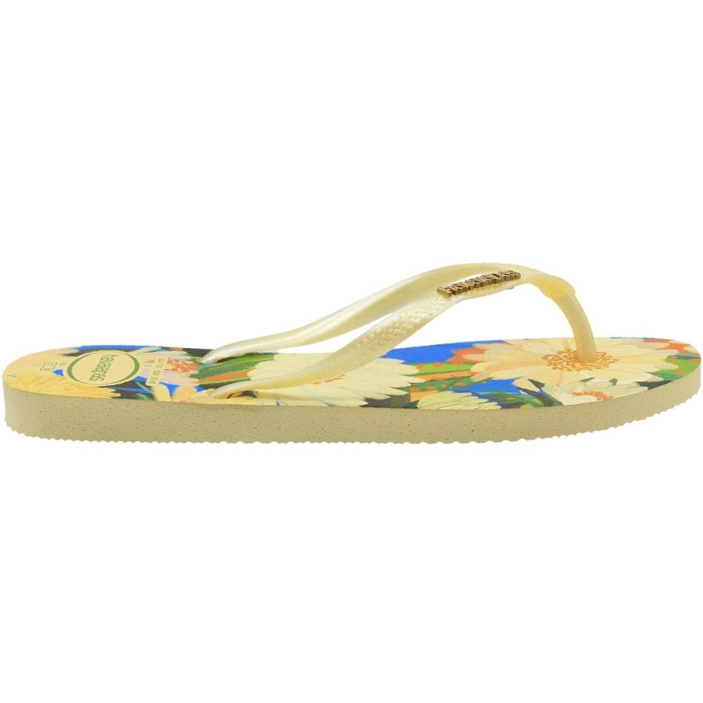 Chinelo De Dedo Havaianas Slim Tiras Finas Tropical Feminino Bege 2