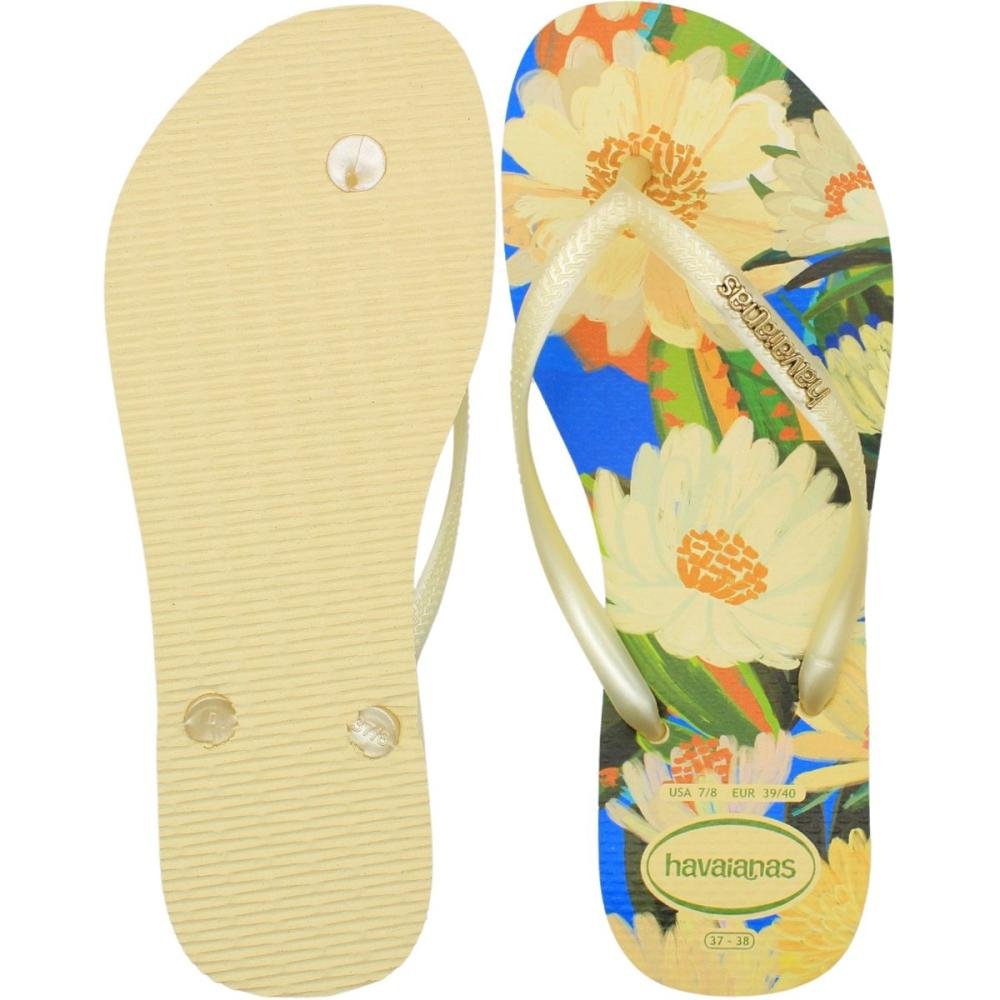 Chinelo De Dedo Havaianas Slim Tiras Finas Tropical Feminino Bege 3