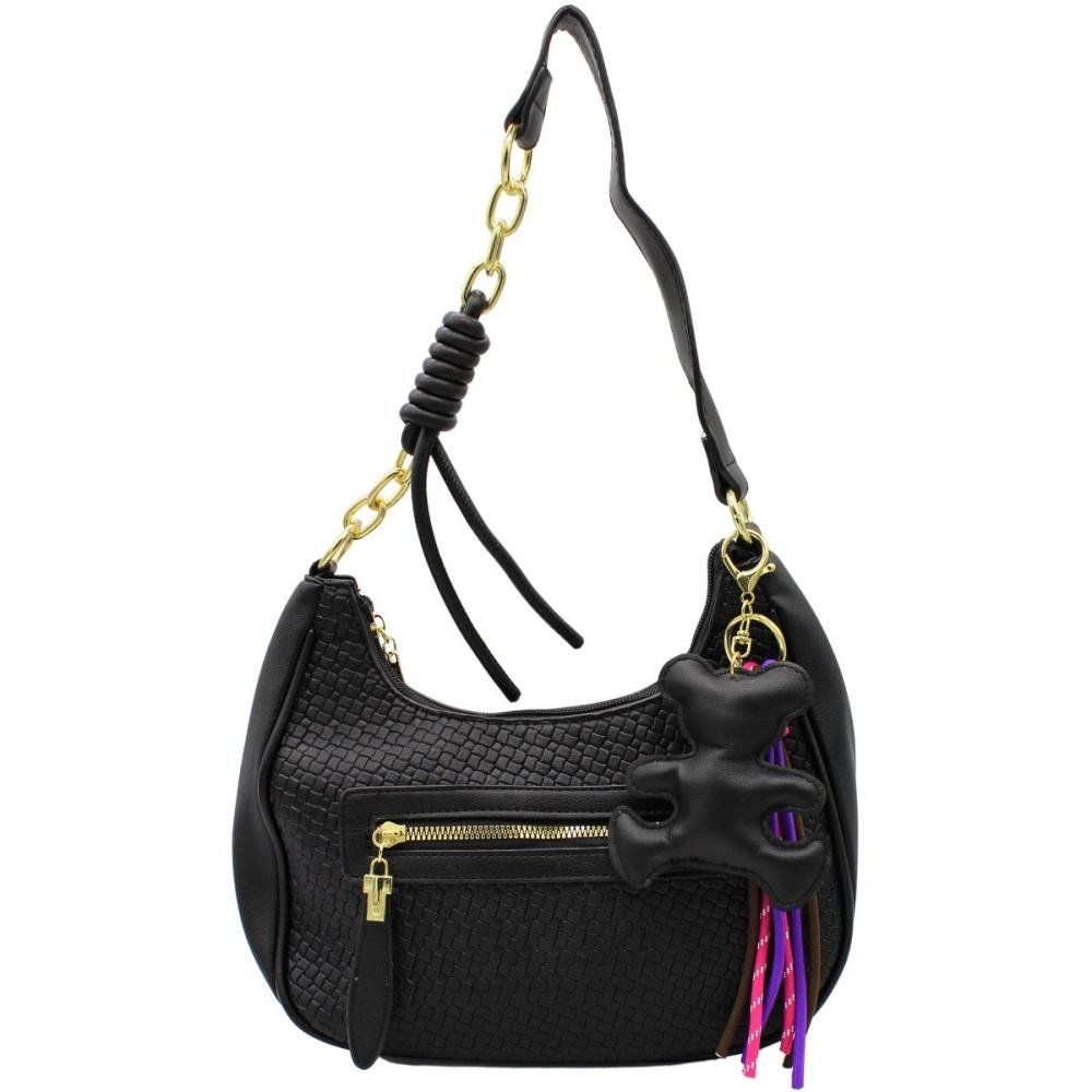 Bolsa de Ombro Texturizada Victtoria Voice Média com Enfeite Feminina