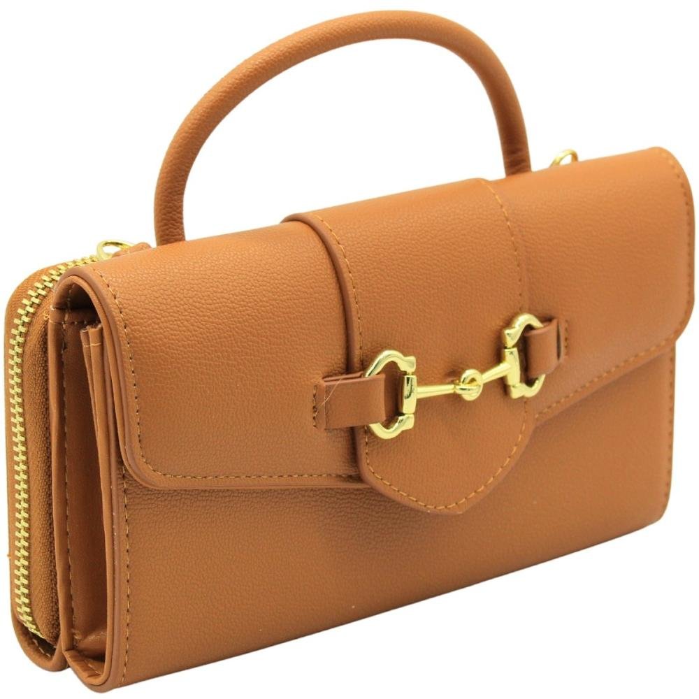 Bolsa Carteira Pavão De Ouro Alça Transversal Removivel Feminina Marrom 3