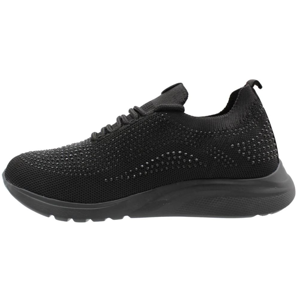 Tênis Esportivo Softli Knit Glam Pedraria Feminino Preto 2
