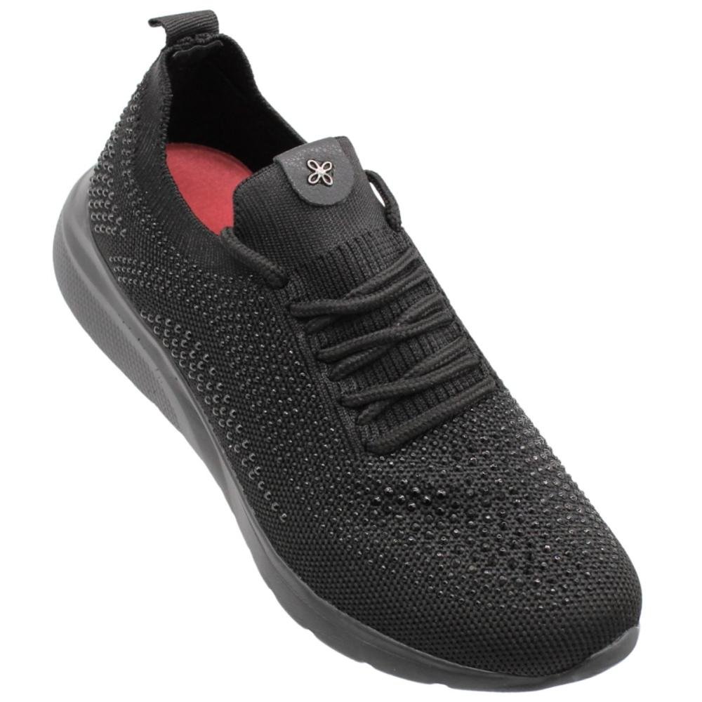 Tênis Esportivo Softli Knit Glam Pedraria Feminino Preto 3