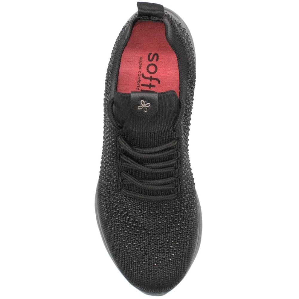 Tênis Esportivo Softli Knit Glam Pedraria Feminino Preto 4