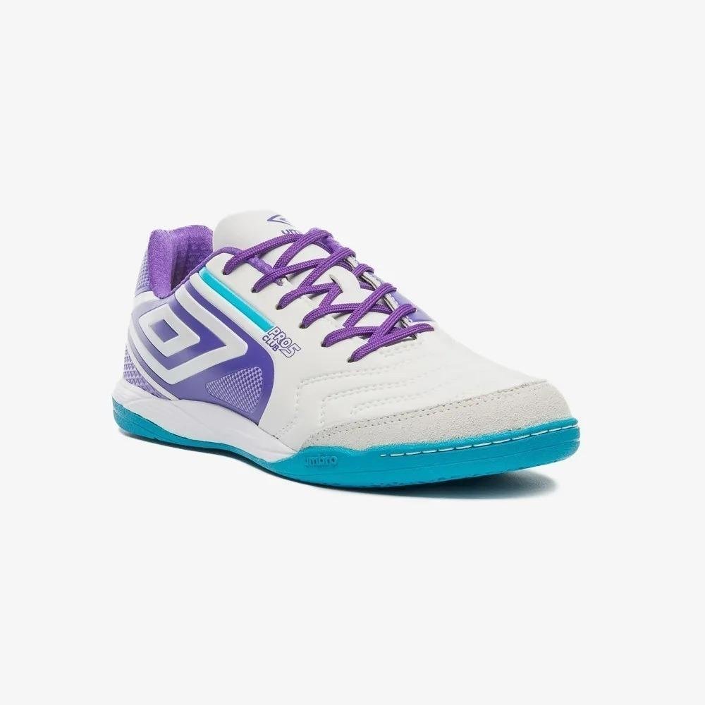 Chuteira Futsal Umbro Pro 5 Bump Club Branco/Roxo 5
