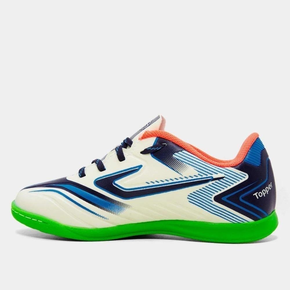 Chuteira Futsal Topper Camaleão Branco/Azul 6