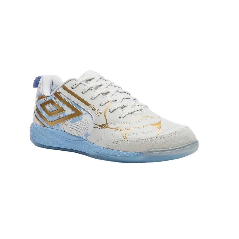 Chuteira Futsal Umbro Pro 5 Bump Kintsugi Branco/Dourado 9