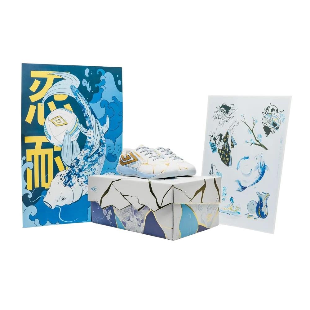 Chuteira Futsal Umbro Pro 5 Bump Kintsugi Branco/Dourado 6