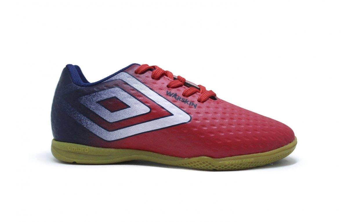 Chuteira futsal Umbro Warskin Jr infantil - unissex - vermelho e azul marinho
