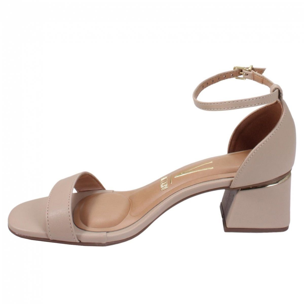 Sandália Feminina Vizzano 6428104 Salto Bloco Médio Detalhe Dourado  Bege 5