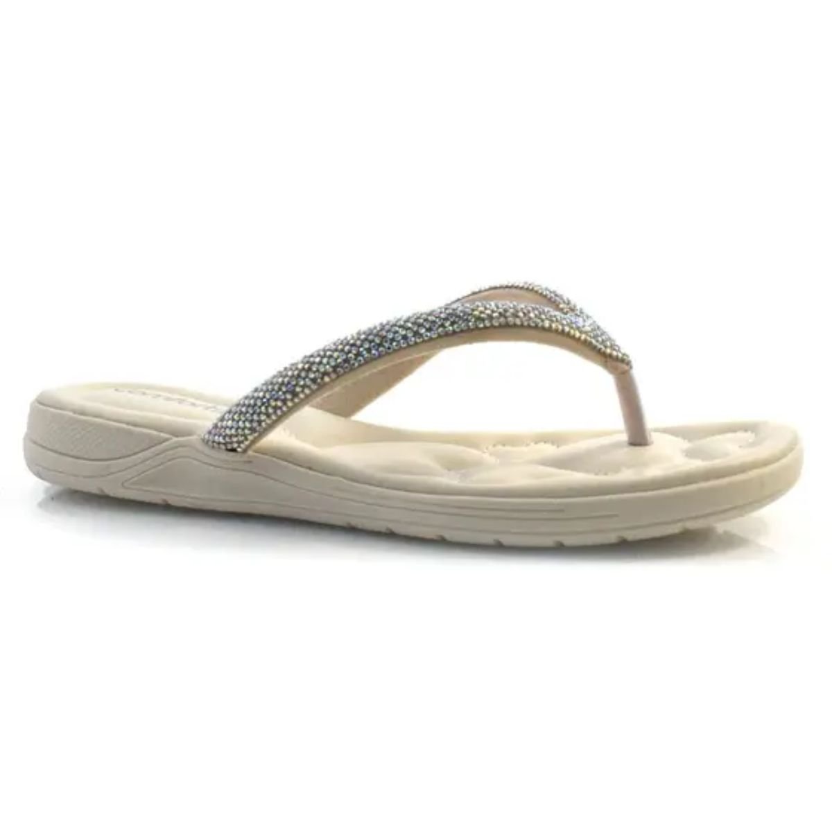 Chinelo Feminino Comfortflex 2480301 Strass Ultra Conforto Caqui Off White 2