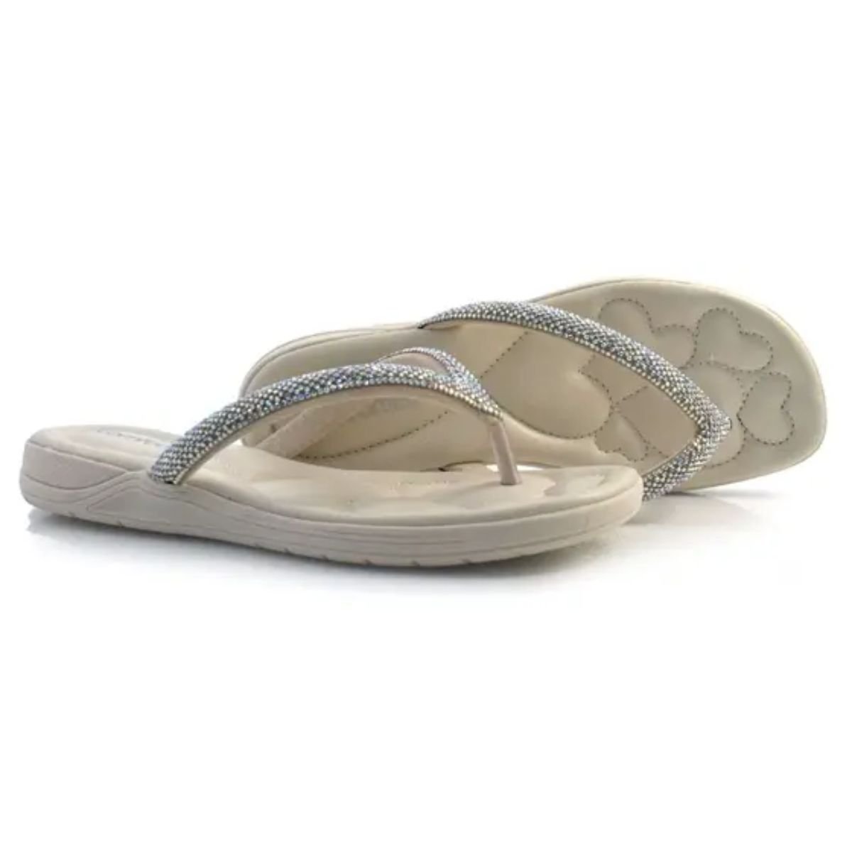 Chinelo Feminino Comfortflex 2480301 Strass Ultra Conforto Caqui Off White 3