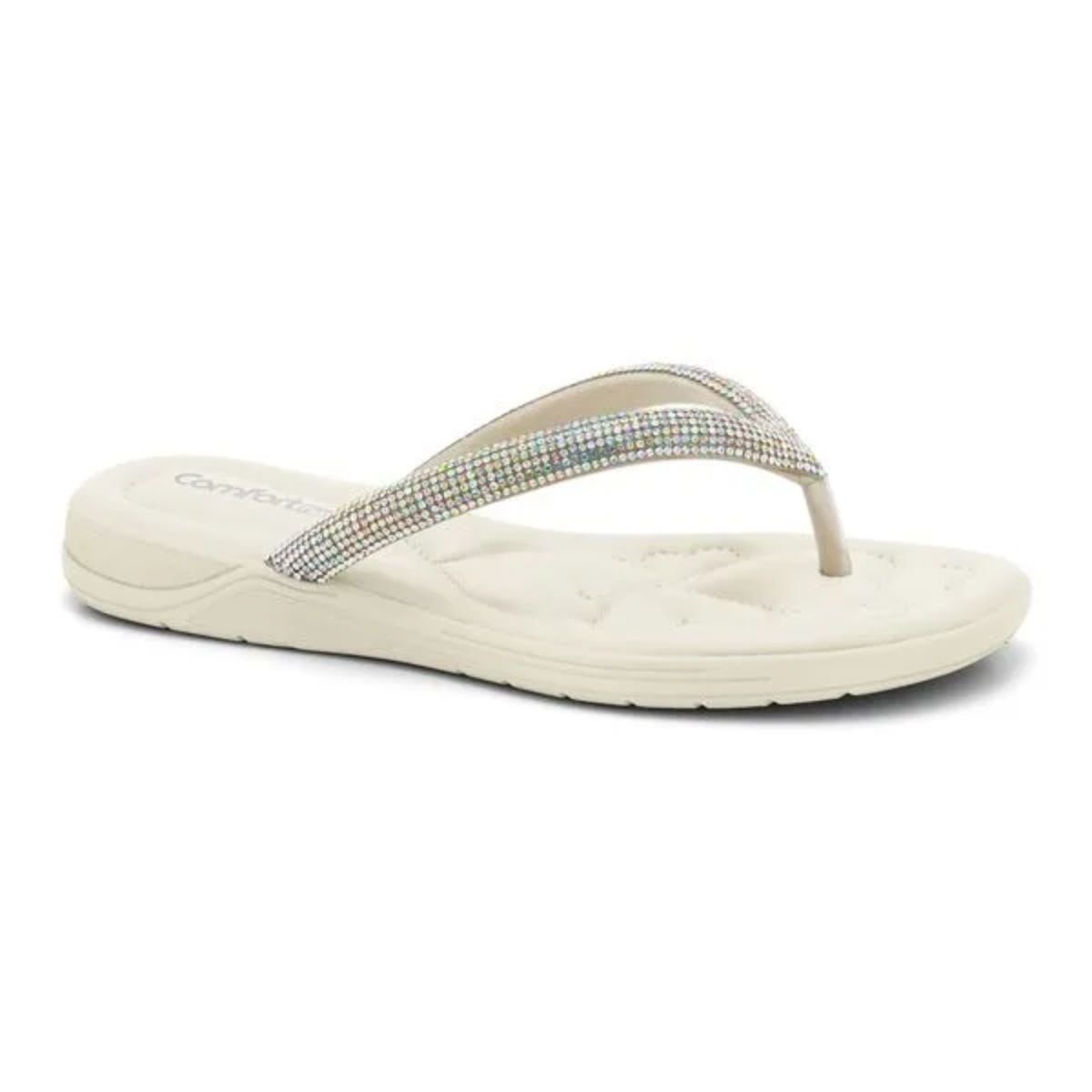 Chinelo Feminino Comfortflex 2480301 Strass Ultra Conforto Caqui Off White 1
