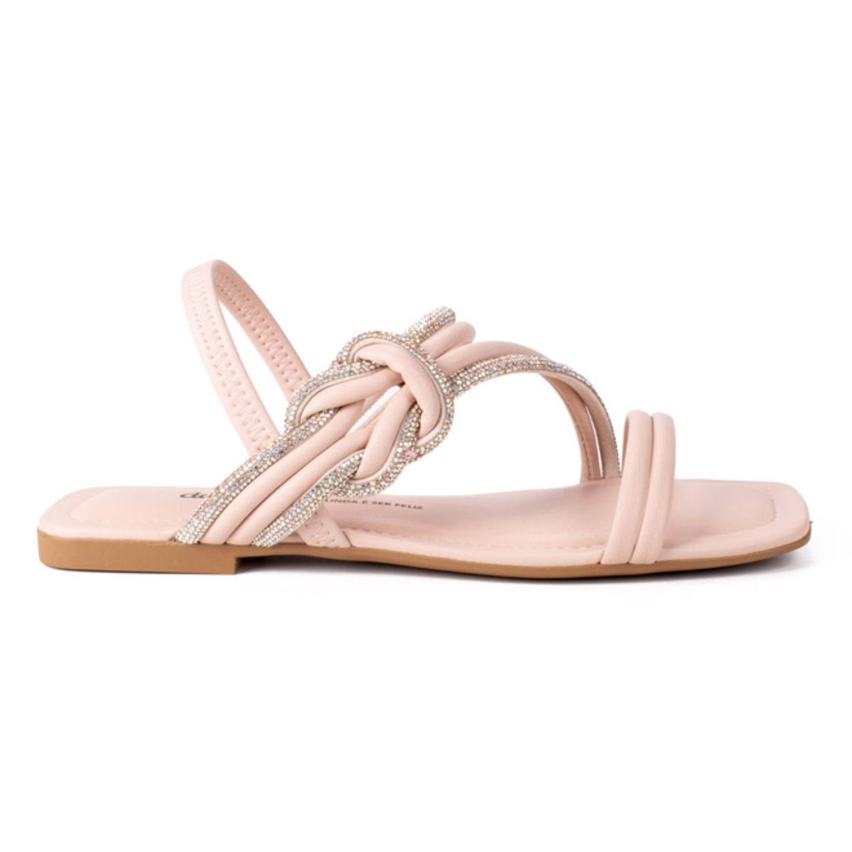 Sandália Feminina Dakota Y7901 Rasteira Com Brilho Detalhe Nó Rosé 1