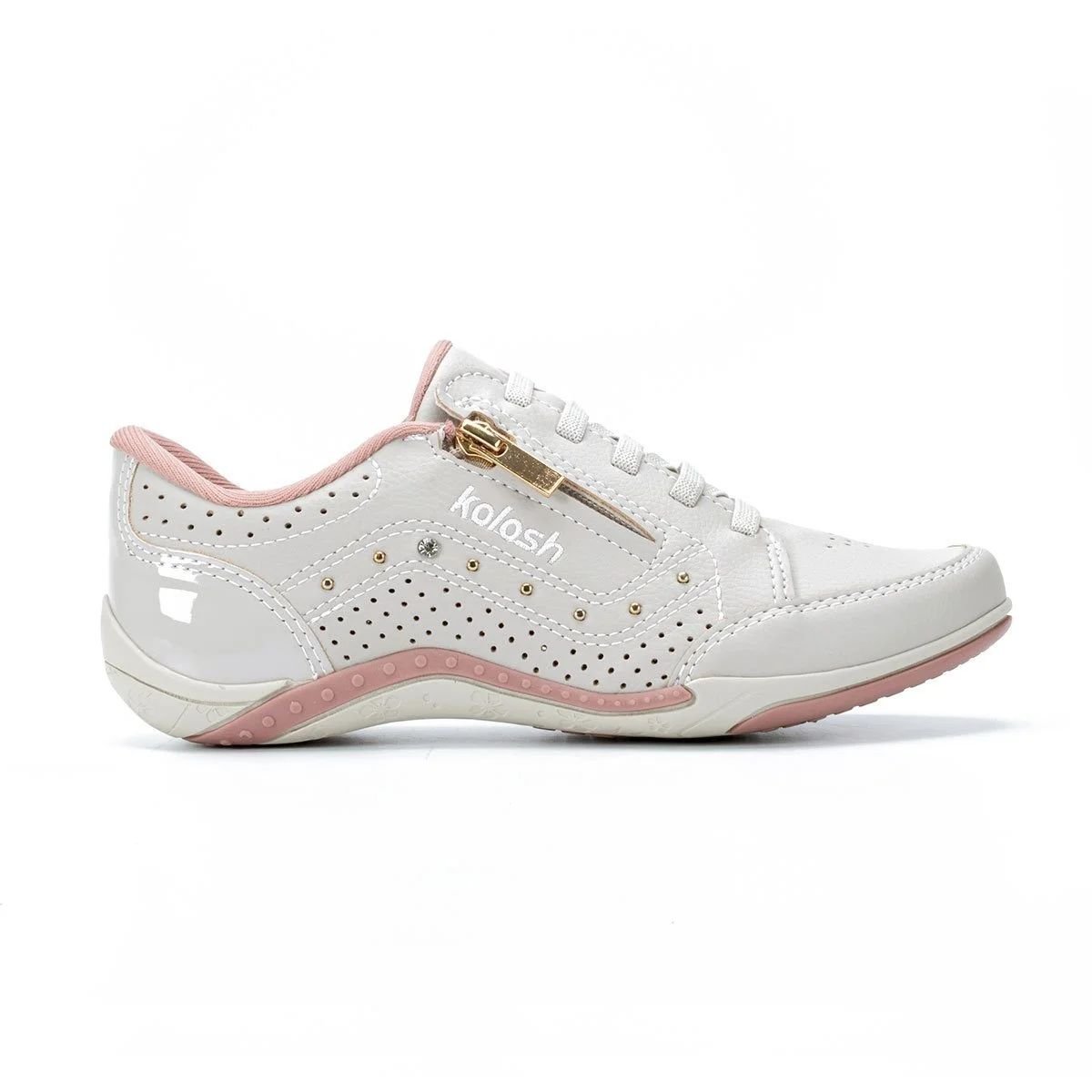 Tênis Feminino Casual Calce Fácil Com Zíper C1299 Bege Cinza