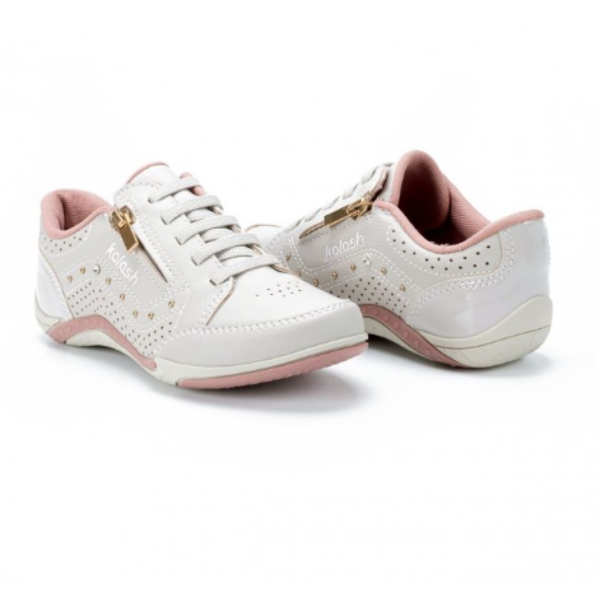 Tênis Feminino Casual Calce Fácil Com Zíper C1299 Bege Cinza Bege 2