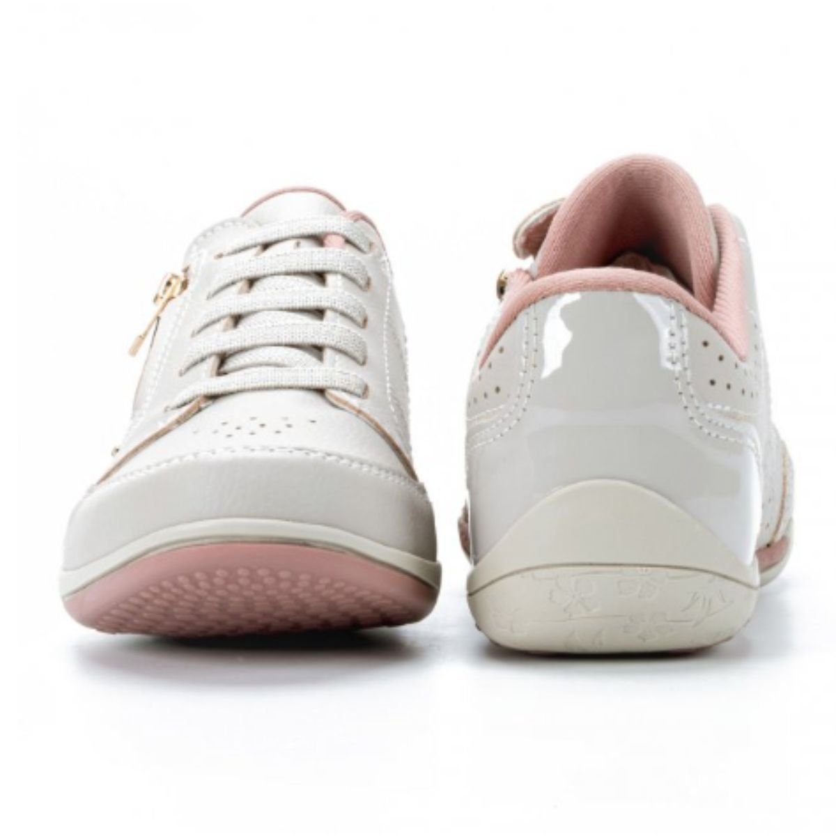 Tênis Feminino Casual Calce Fácil Com Zíper C1299 Bege Cinza Bege 4