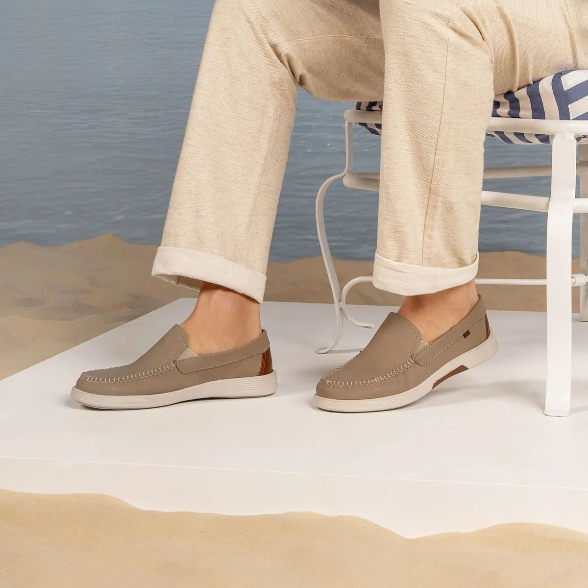 Mocassim Masculino em Couro Pegada 142304 Bege Bege 7