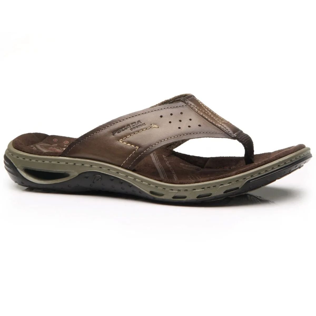 Chinelo em Couro Amortech Pegada 131663 Marrom