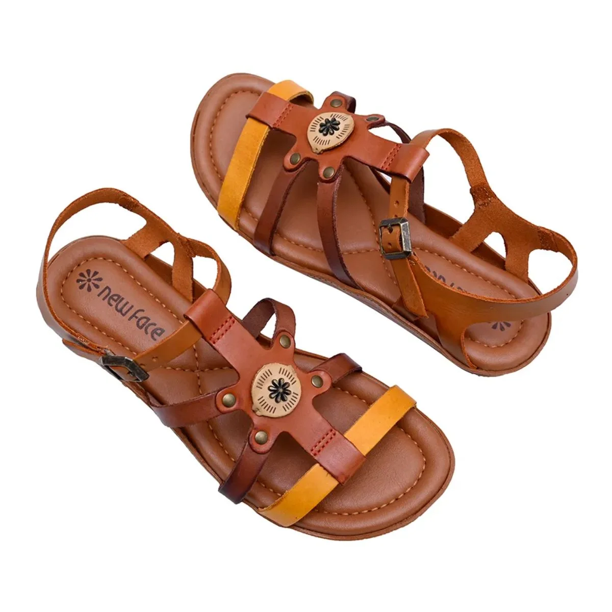 Sandália em Couro Flats New New Face 37329 Marrom Marrom 3