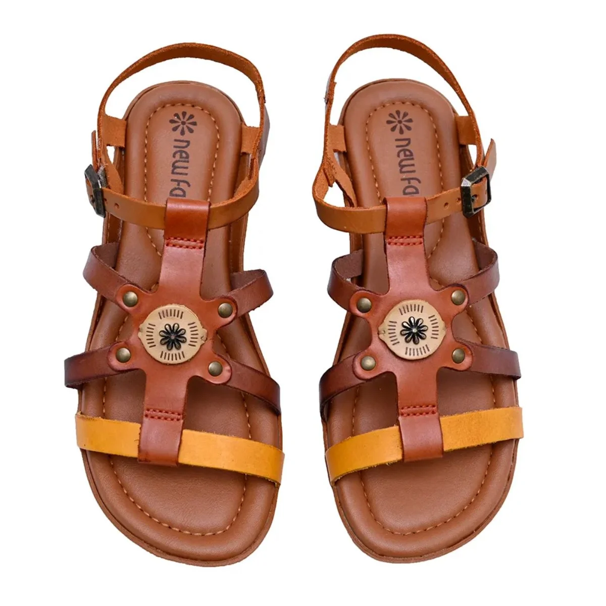 Sandália em Couro Flats New New Face 37329 Marrom Marrom 4