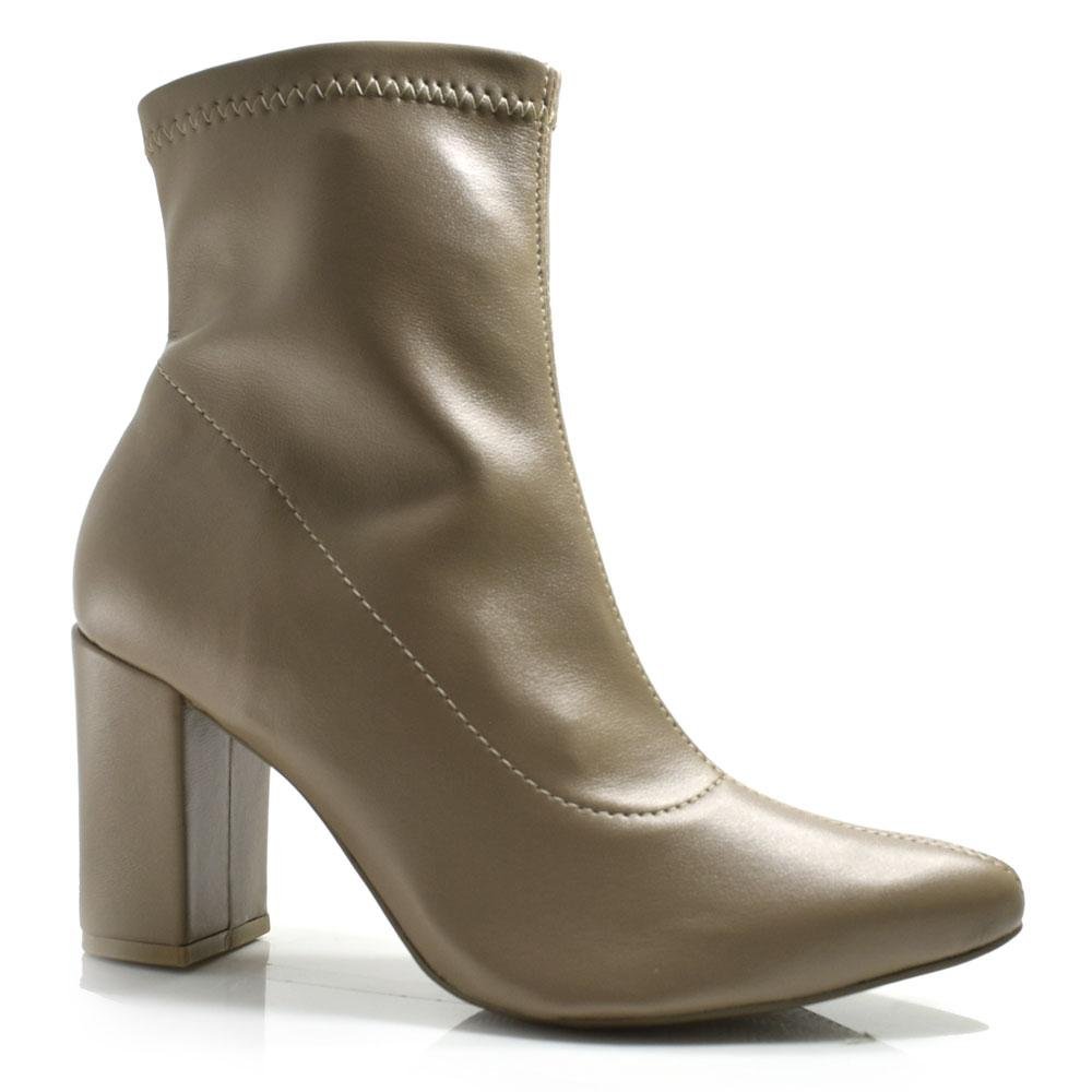 Bota de Cano Curto e Salto Bloco Via Marte 021-004-01 Bege - Main Image