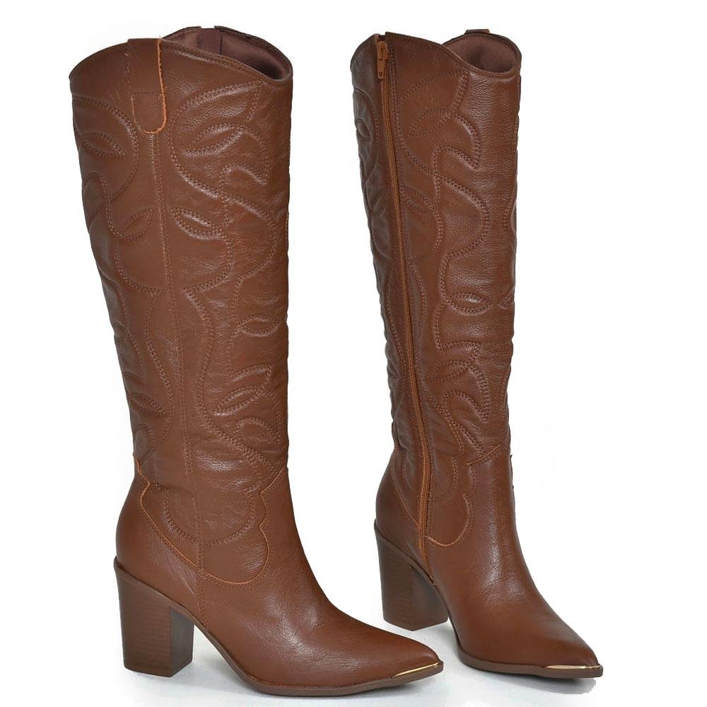 Bota Texana de Couro e Cano Longo Via Marte 079-002-01 Marrom 3