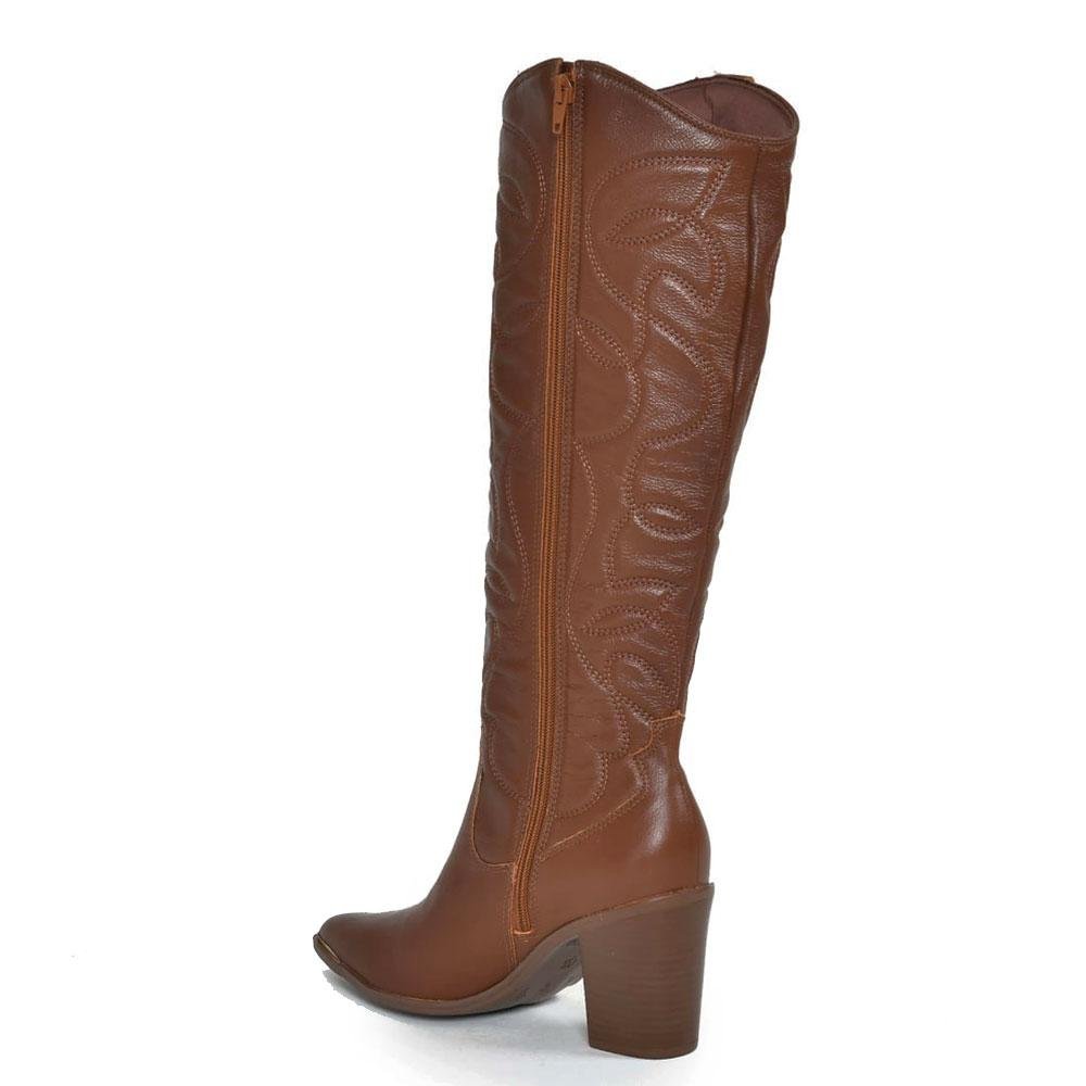 Bota Texana de Couro e Cano Longo Via Marte 079-002-01 Marrom 4