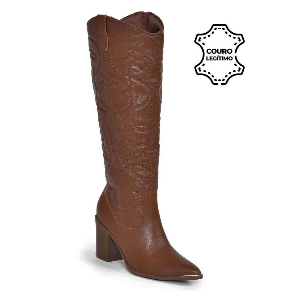 Bota Texana de Couro e Cano Longo Via Marte 079-002-01 Marrom 5
