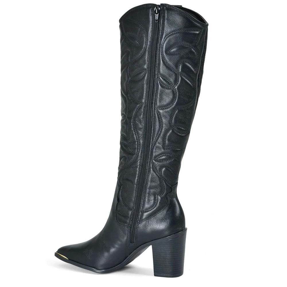 Bota Texana de Couro e Cano Longo Via Marte 079-002-01 Preto 4