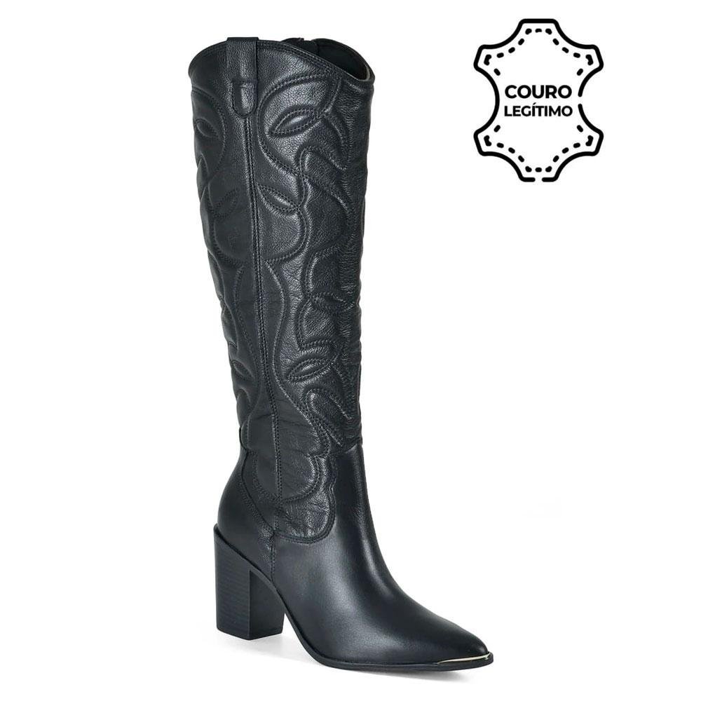 Bota Texana de Couro e Cano Longo Via Marte 079-002-01 Preto 5