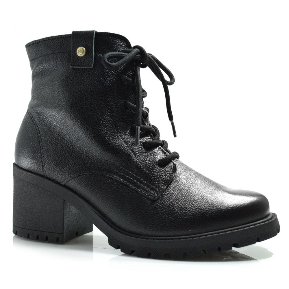 Coturno de Couro e Salto Bloco Comfortflex 2577301 Preto 1