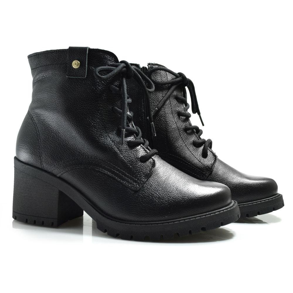 Coturno de Couro e Salto Bloco Comfortflex 2577301 Preto 2