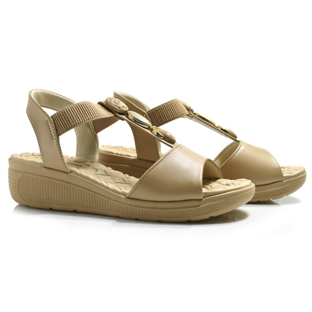 Sandália Anabela Feminina Comfortflex 2586404 Bege 2