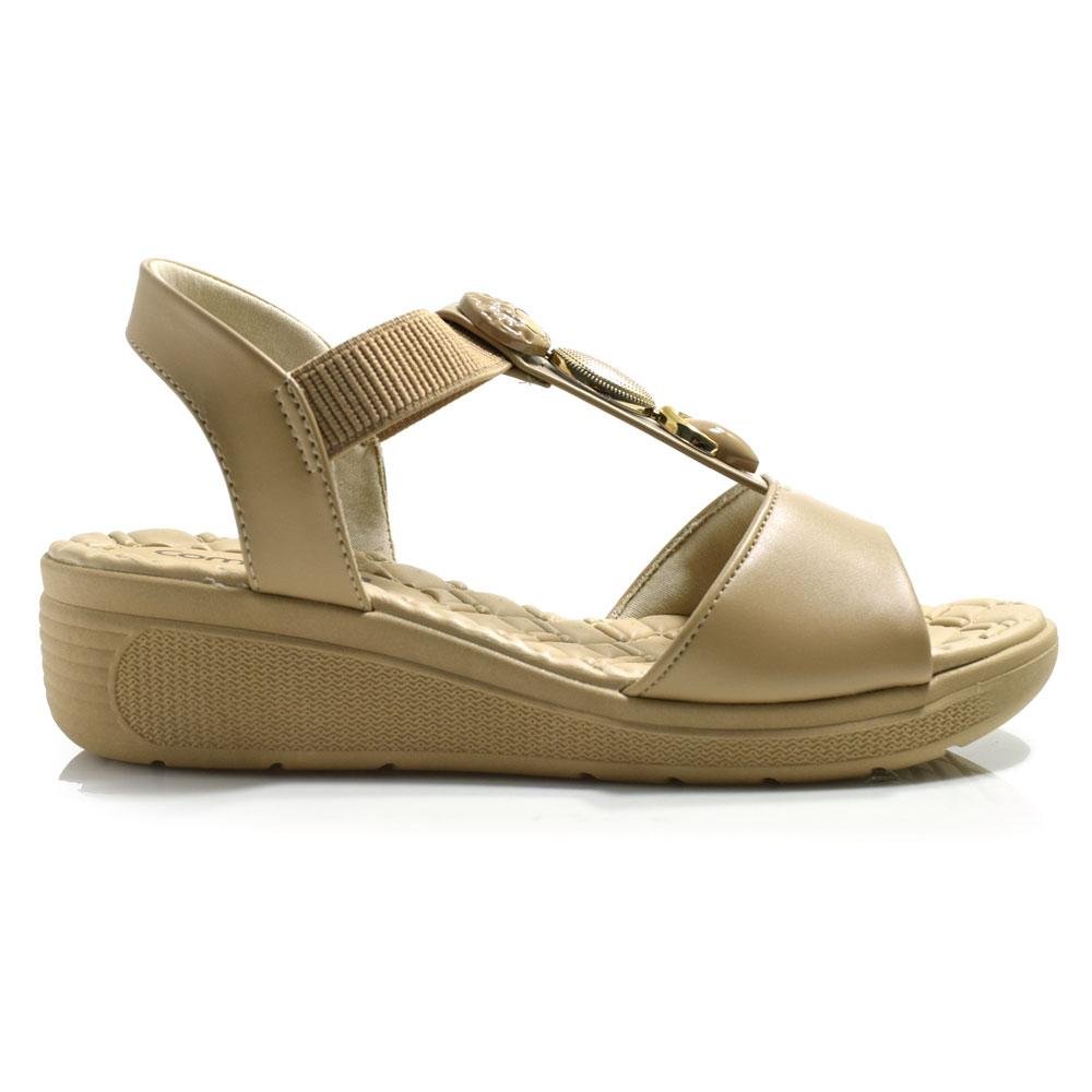 Sandália Anabela Feminina Comfortflex 2586404 Bege 3