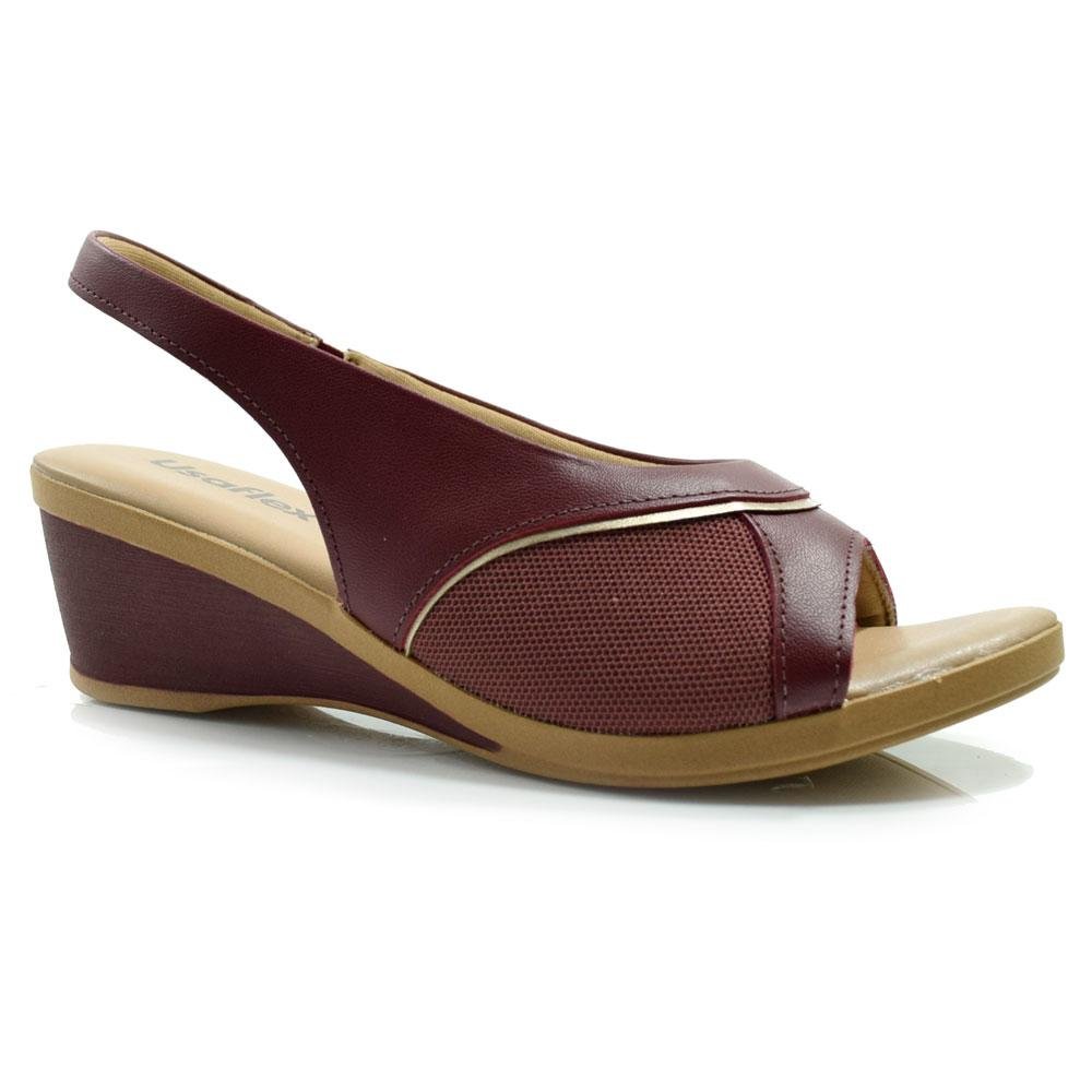 Sandália Anabela de Couro Feminina Usaflex MM0906 Bordô 1