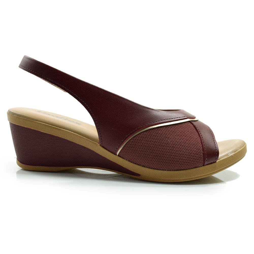 Sandália Anabela de Couro Feminina Usaflex MM0906 Bordô 3