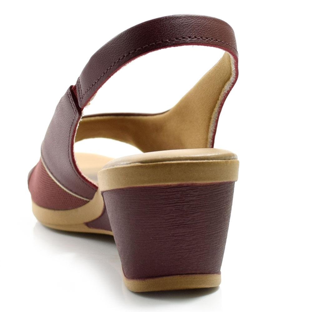 Sandália Anabela de Couro Feminina Usaflex MM0906 Bordô 4