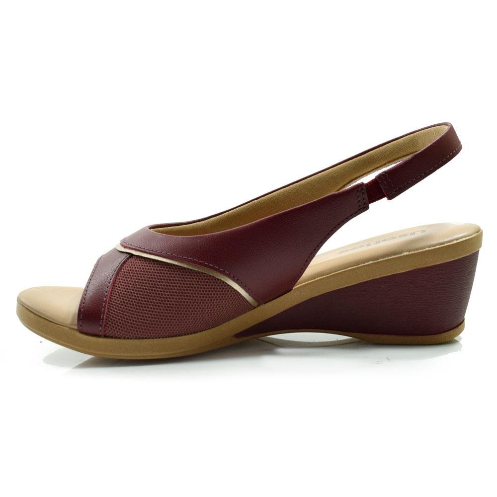 Sandália Anabela de Couro Feminina Usaflex MM0906 Bordô 5