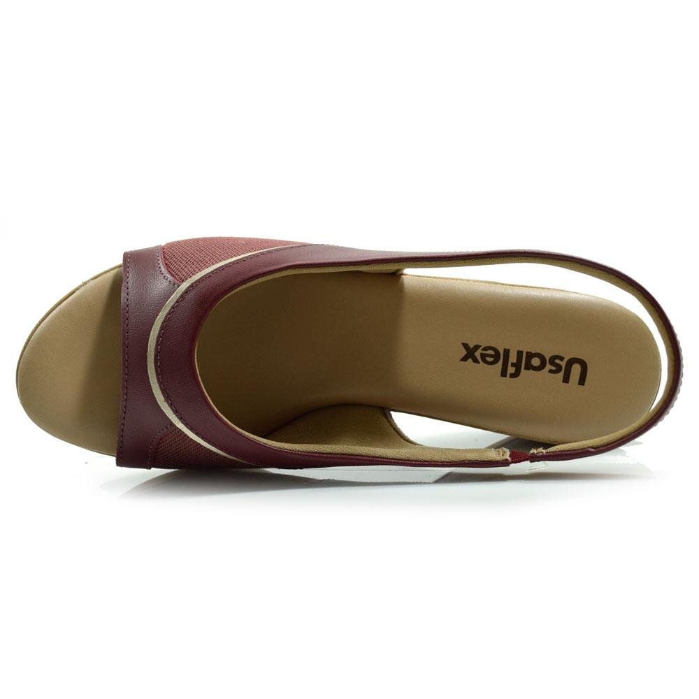 Sandália Anabela de Couro Feminina Usaflex MM0906 Bordô 6