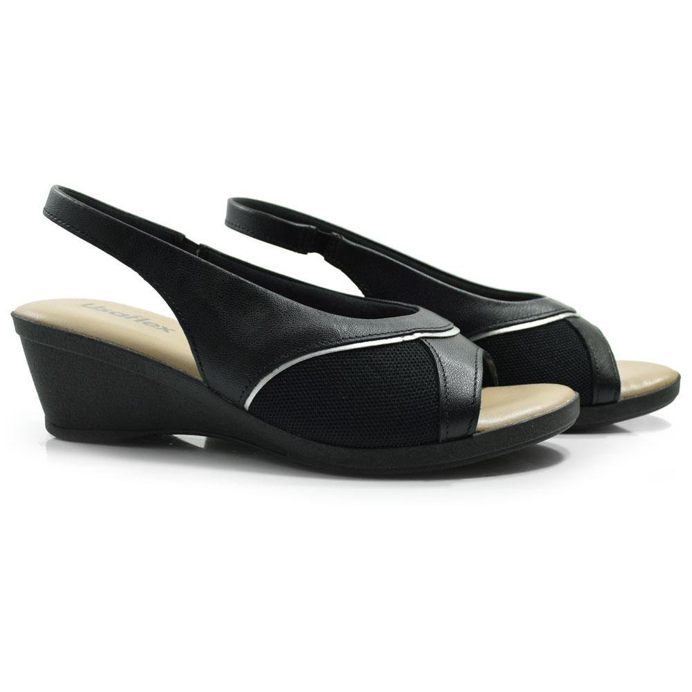 Sandália Anabela de Couro Feminina Usaflex MM0906 Preto 2